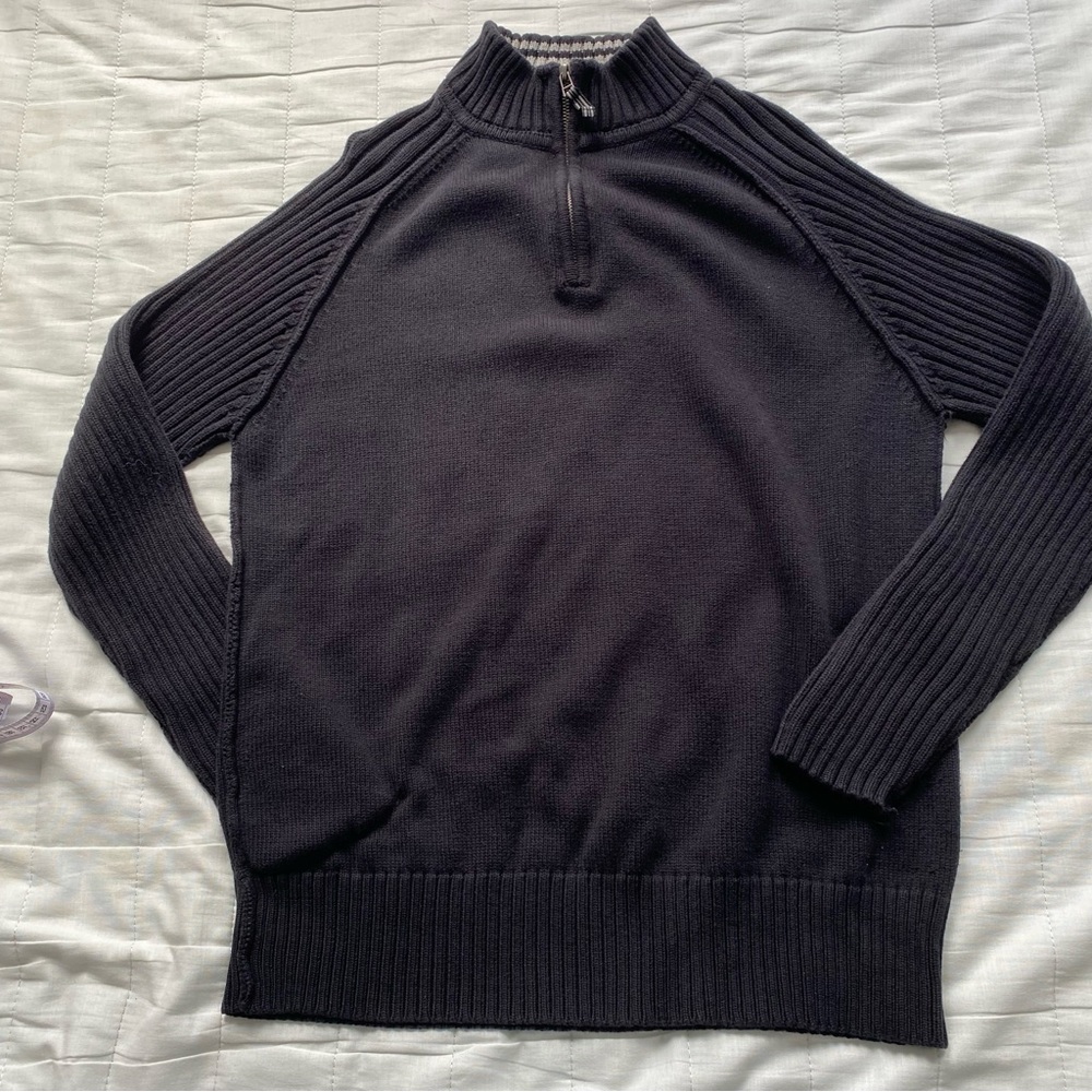 Men's Black Half-Zip Ribbed-Sleeve Knit Sweater